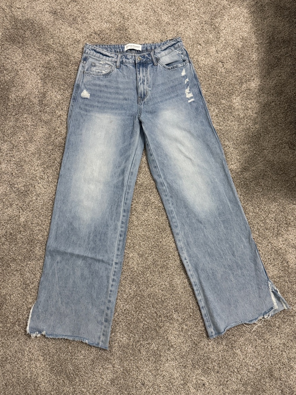Flying Monkey Light Blue Wide Leg Jeans with Raw Hem